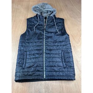 Ecko Unltd Black Puffer Vest Small Gray Hood Zip Up Streetwear Logo Tape